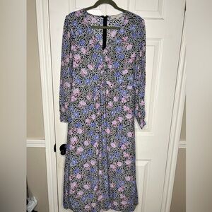 LOFT Black, Pink and Purple Floral Midi Dress
